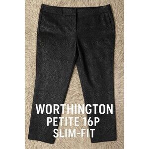 Worthington Petite 16P Slim Fit Black Metallic Jacquard Women’s Dress Pants
